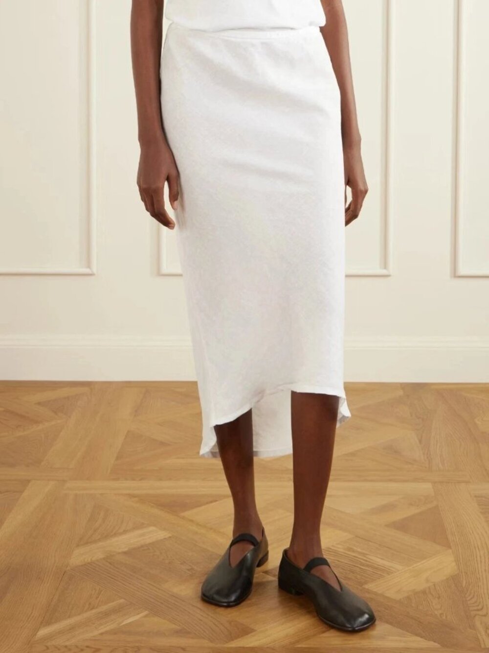 James Perse Los Angeles Linen Canvas Midi Skirt Pull-on Asymmetrical S 290336